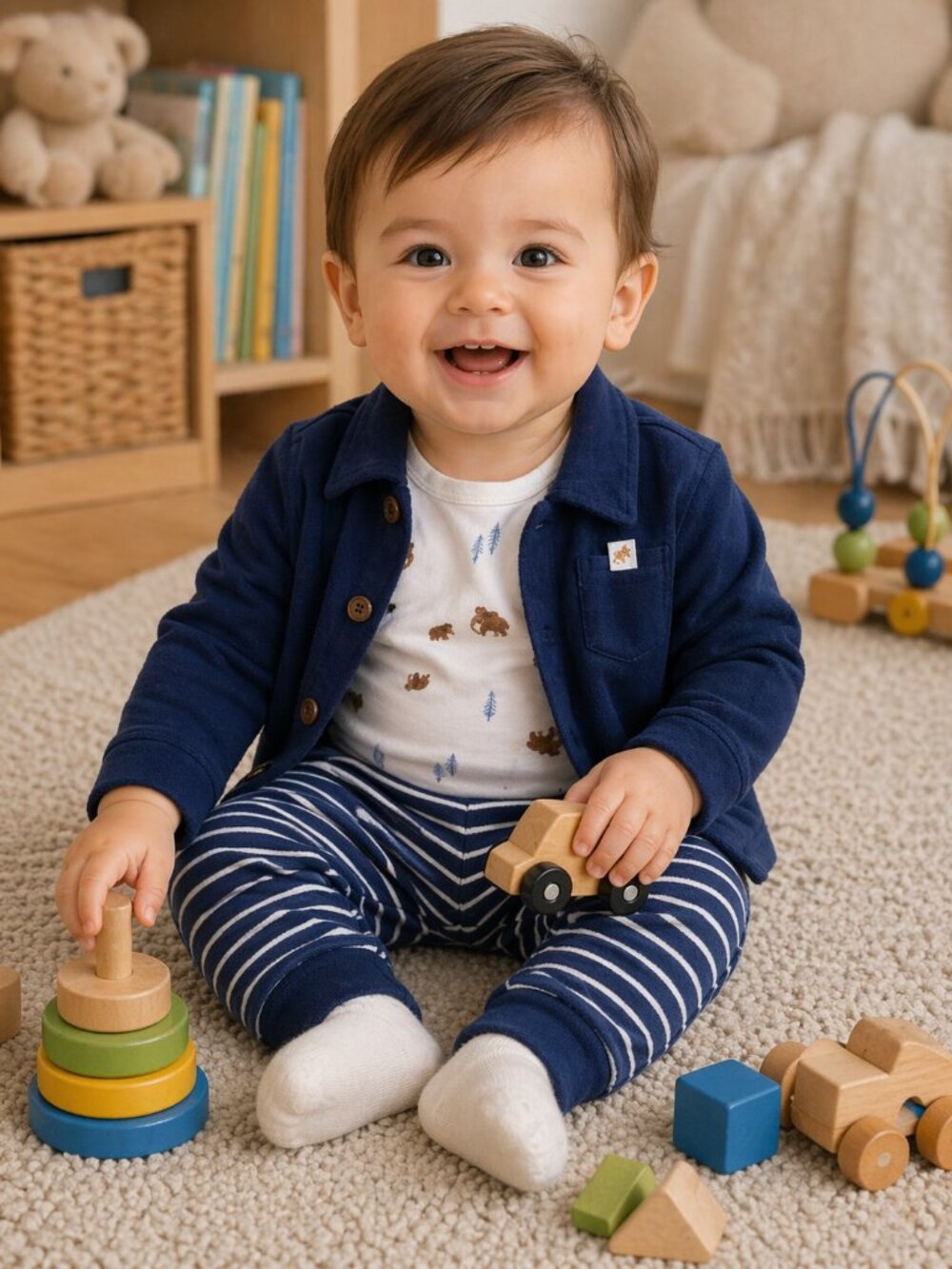 NWT Carter’s Baby Boy 3-Piece Outfit Set Navy Jacket Woolly Mammoth Print - Picture 2 of 3